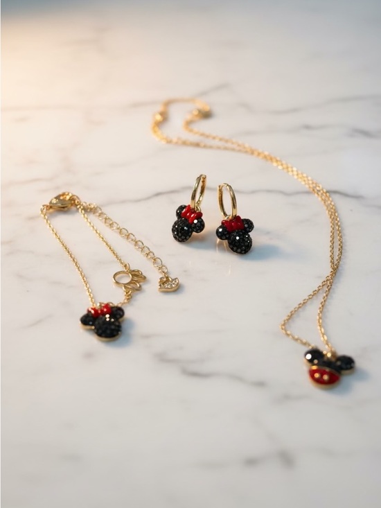 Swarovski Jewelry - Minnie & Mickey Mouse Ears Jewelry Set Necklace Earrings & Bracelet $75- 1 piece